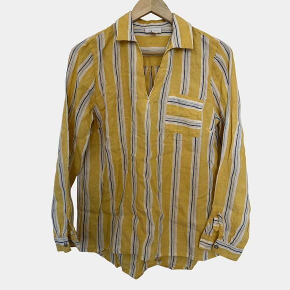 J. Jill Tops - Coastal Grandmother J. Jill 100% Linen Yellow Striped Shirt Size Small Women's